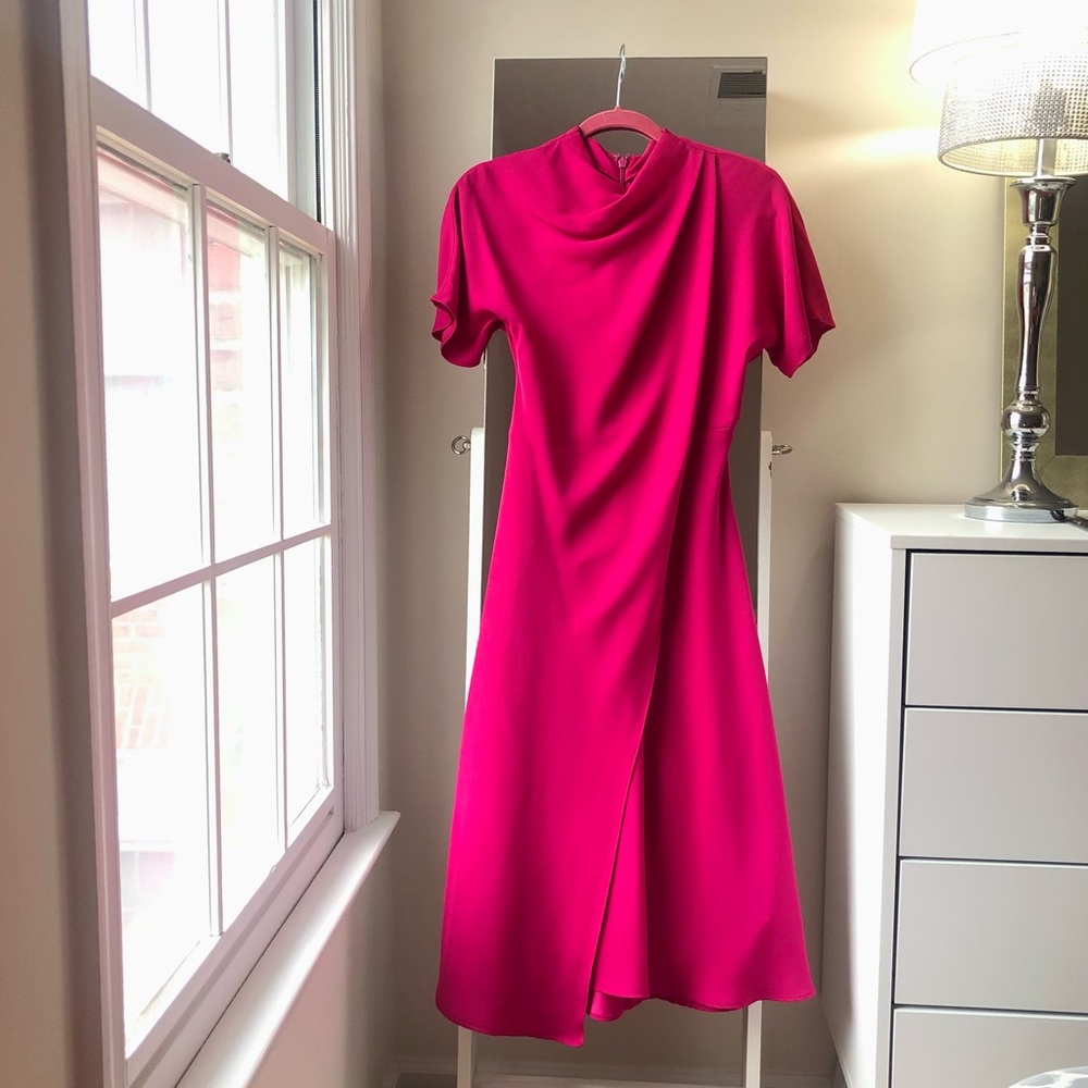 🤩💓🆕 Sz4 Topshop midi dress in hot pink, NWOT